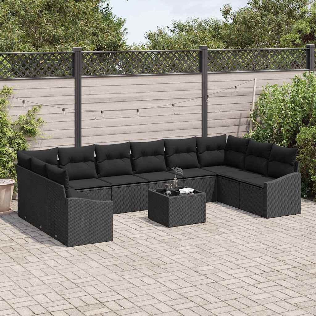 Sofa Sæt 11 stk. Sort polyrattan