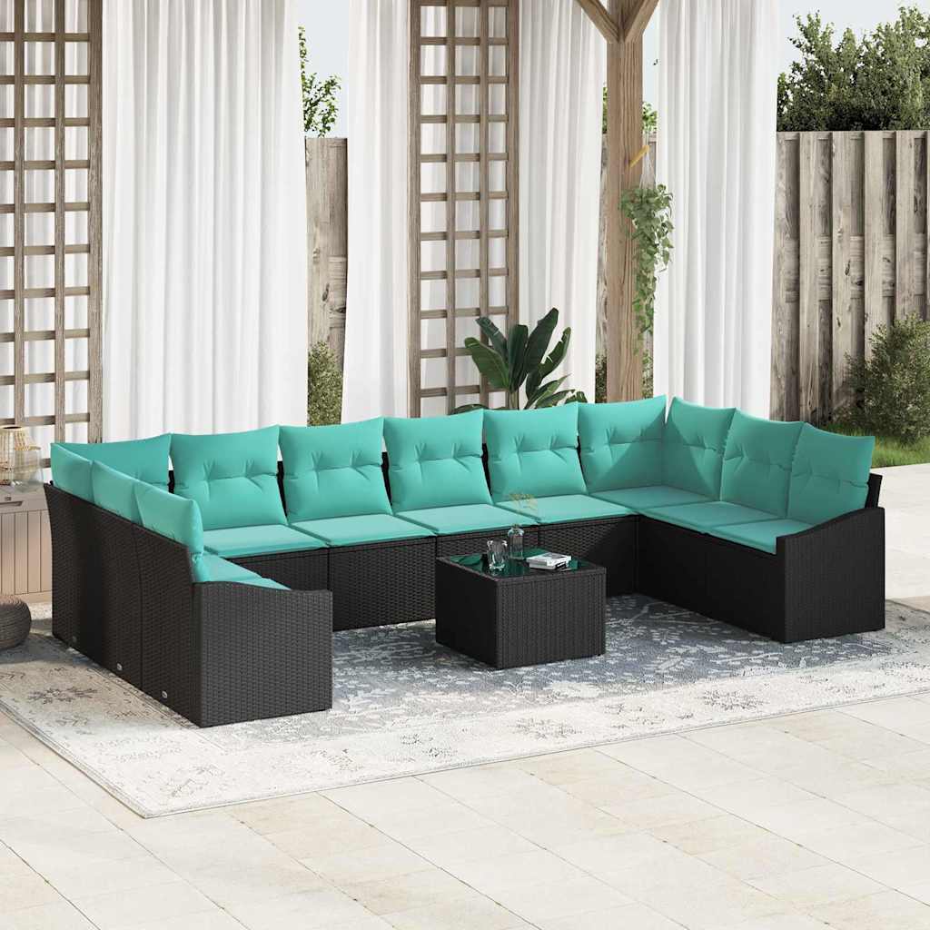 Sofa Sæt 11 stk. Sort polyrattan