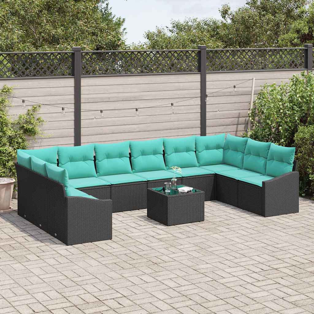 Sofa Sæt 11 stk. Sort polyrattan