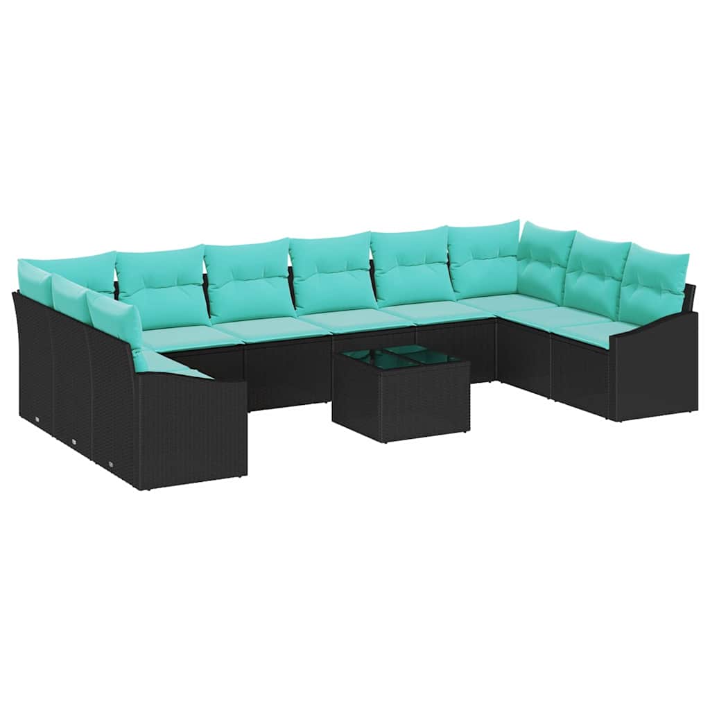 Sofa Sæt 11 stk. Sort polyrattan