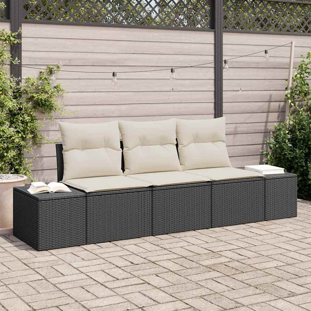 Sofa Sæt 3 stk. Sort polyrattan