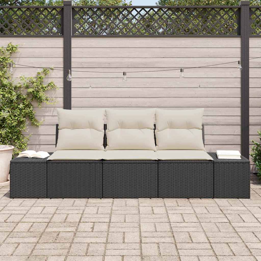 Sofa Sæt 3 stk. Sort polyrattan