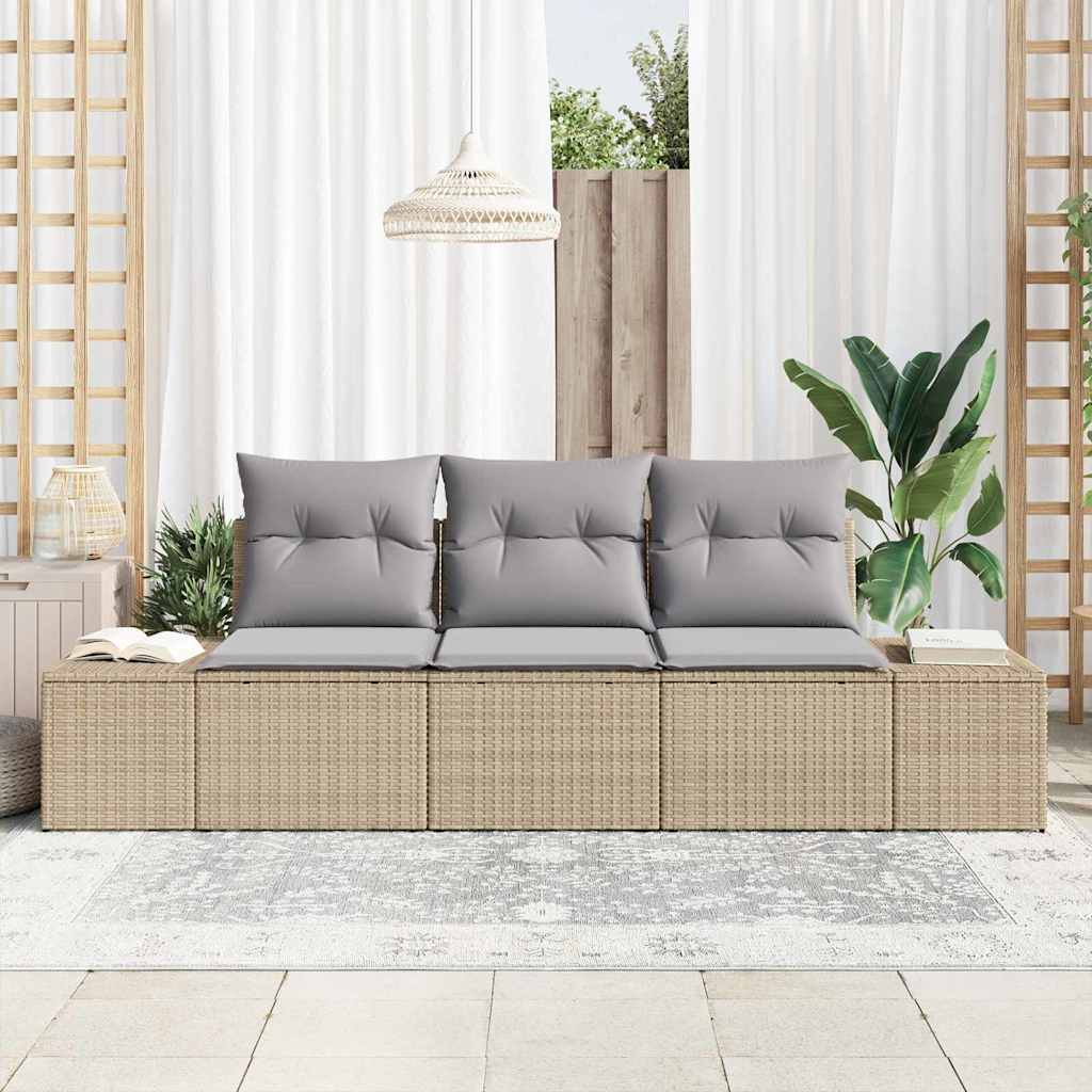 Sofa Sæt 3 stk. Beige polyrattan
