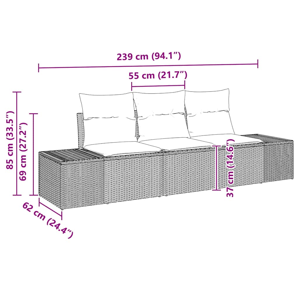 Sofa Sæt 3 stk. Beige polyrattan