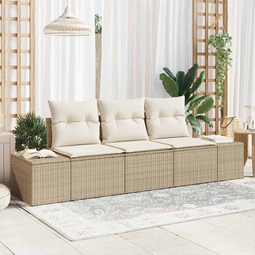 Sofa Sæt 3 stk. Beige polyrattan