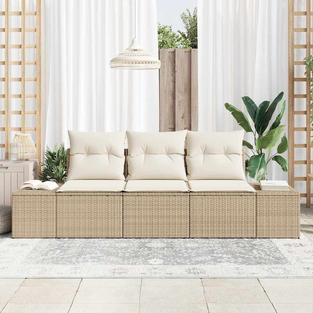 Sofa Sæt 3 stk. Beige polyrattan