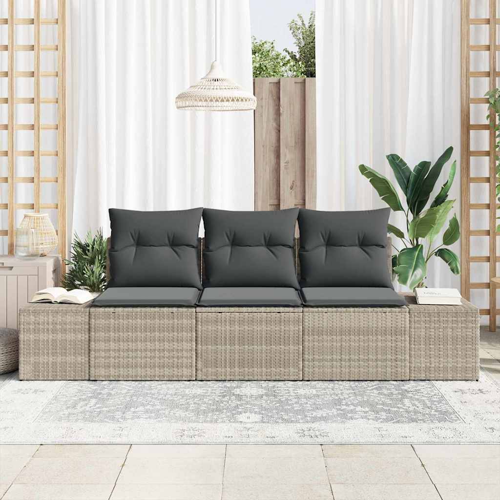 Sofa Sæt 3 stk. Lysegrå polyrattan