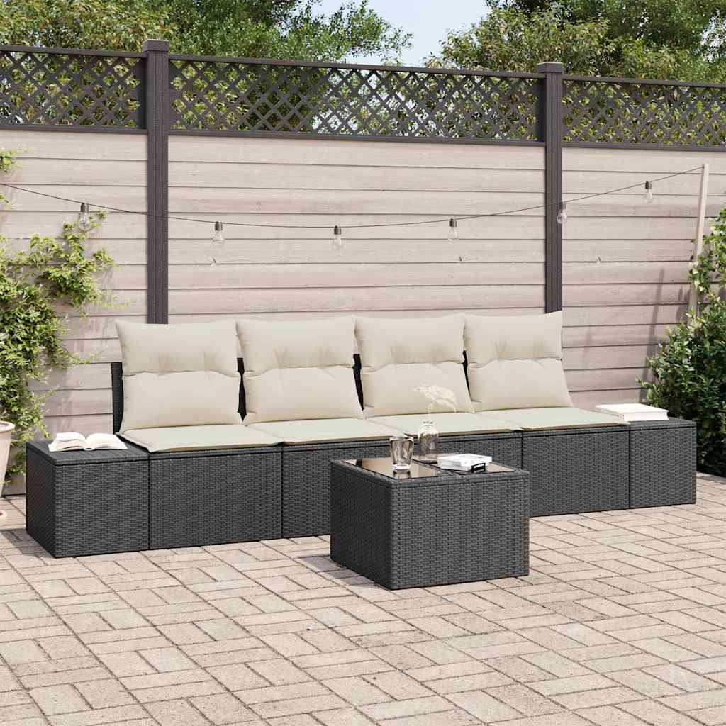 Sofa Sæt 5 stk. Sort og Cream polyrattan