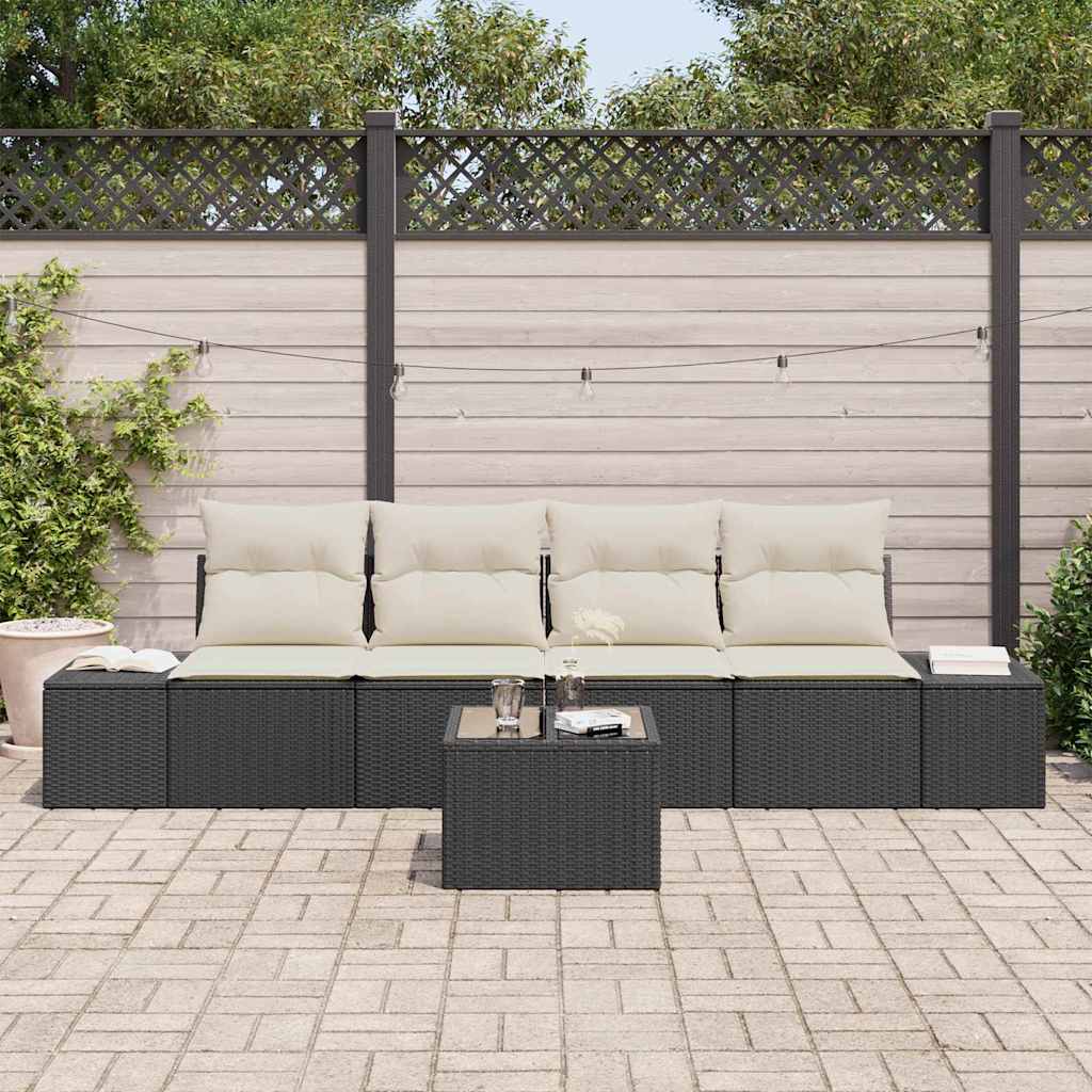 Sofa Sæt 5 stk. Sort og Cream polyrattan