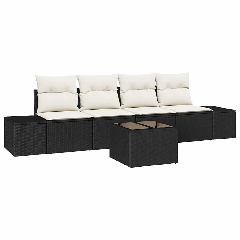 Sofa Sæt 5 stk. Sort og Cream polyrattan