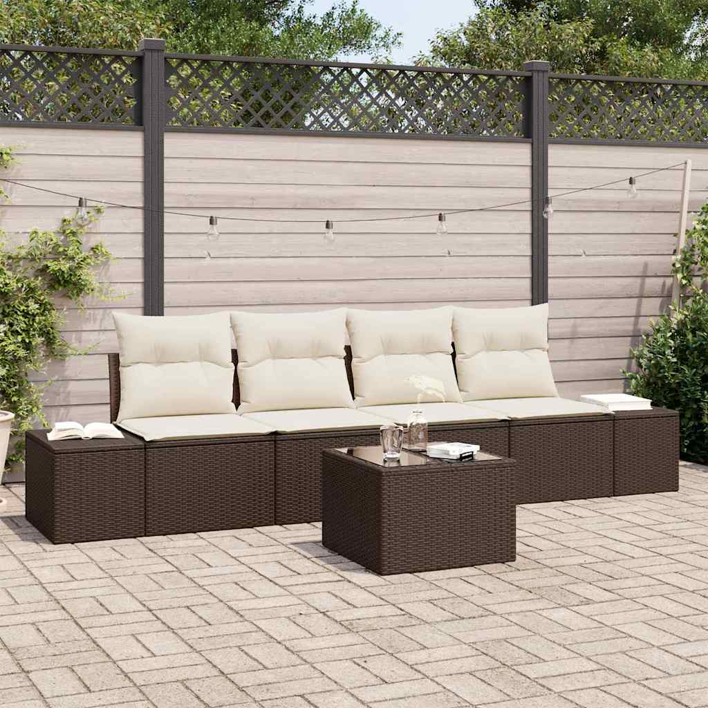 Sofa Sæt 5 stk. Brun og Creme polyrattan