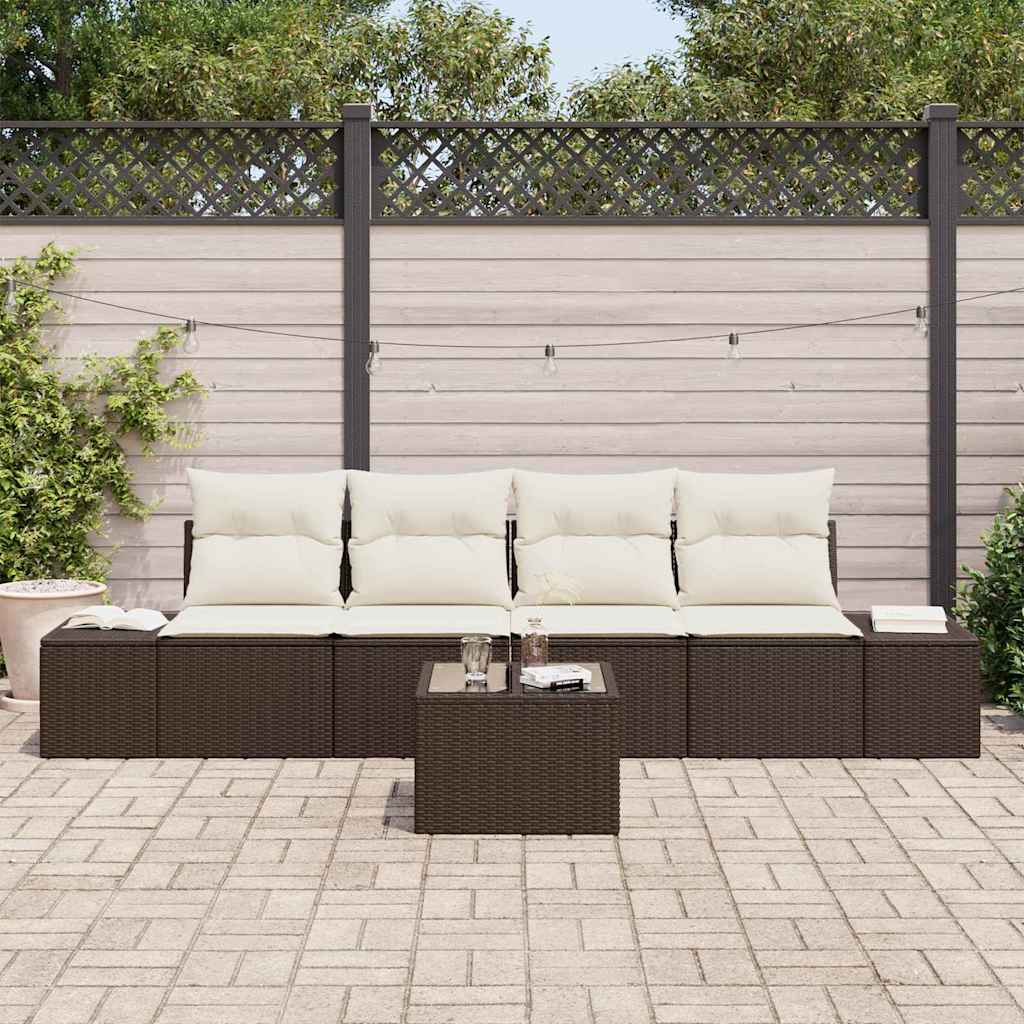 Sofa Sæt 5 stk. Brun og Creme polyrattan