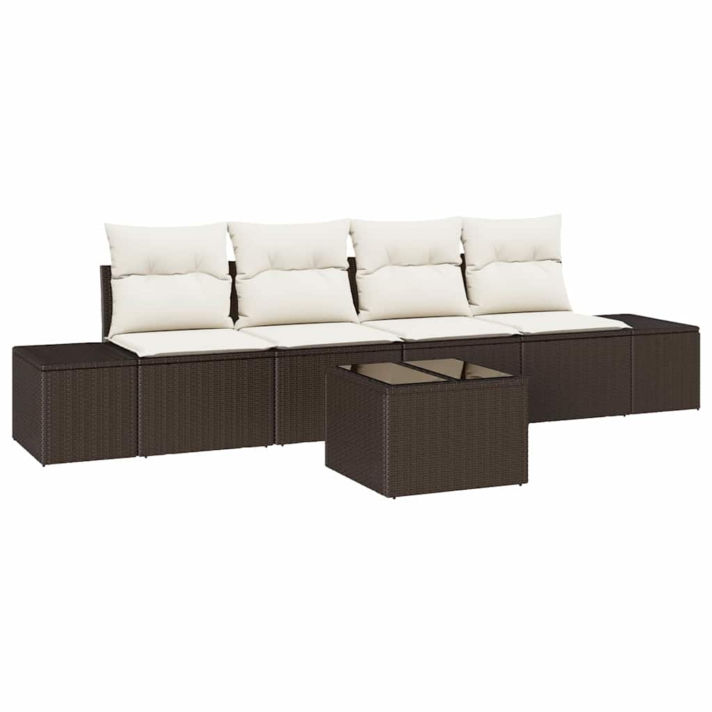 Sofa Sæt 5 stk. Brun og Creme polyrattan
