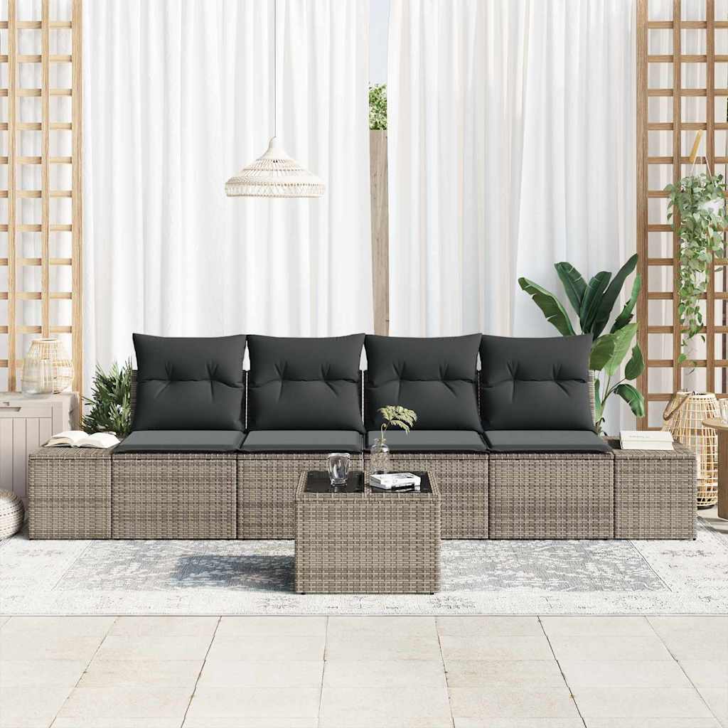 Sofa Sæt 5 stk. Grå polyrattan