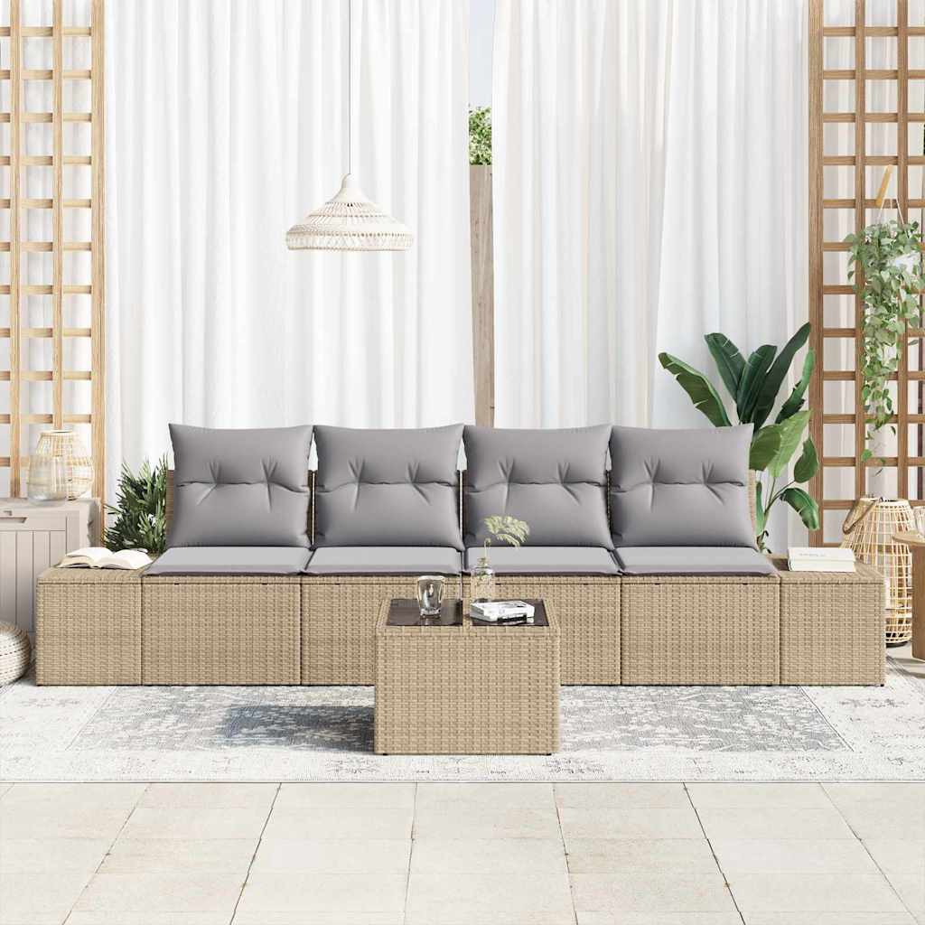 Sofa Sæt 5 stk. Beige og lys grå polyrattan