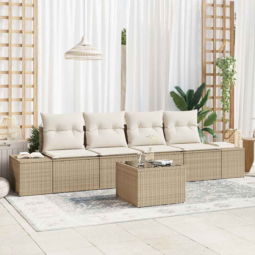 Sofa Sæt 5 stk. Beige og creme polyrattan