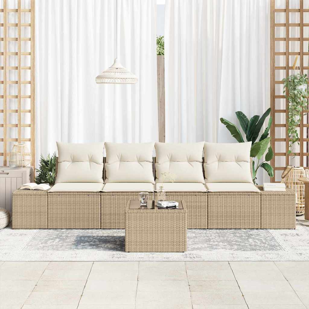 Sofa Sæt 5 stk. Beige og creme polyrattan