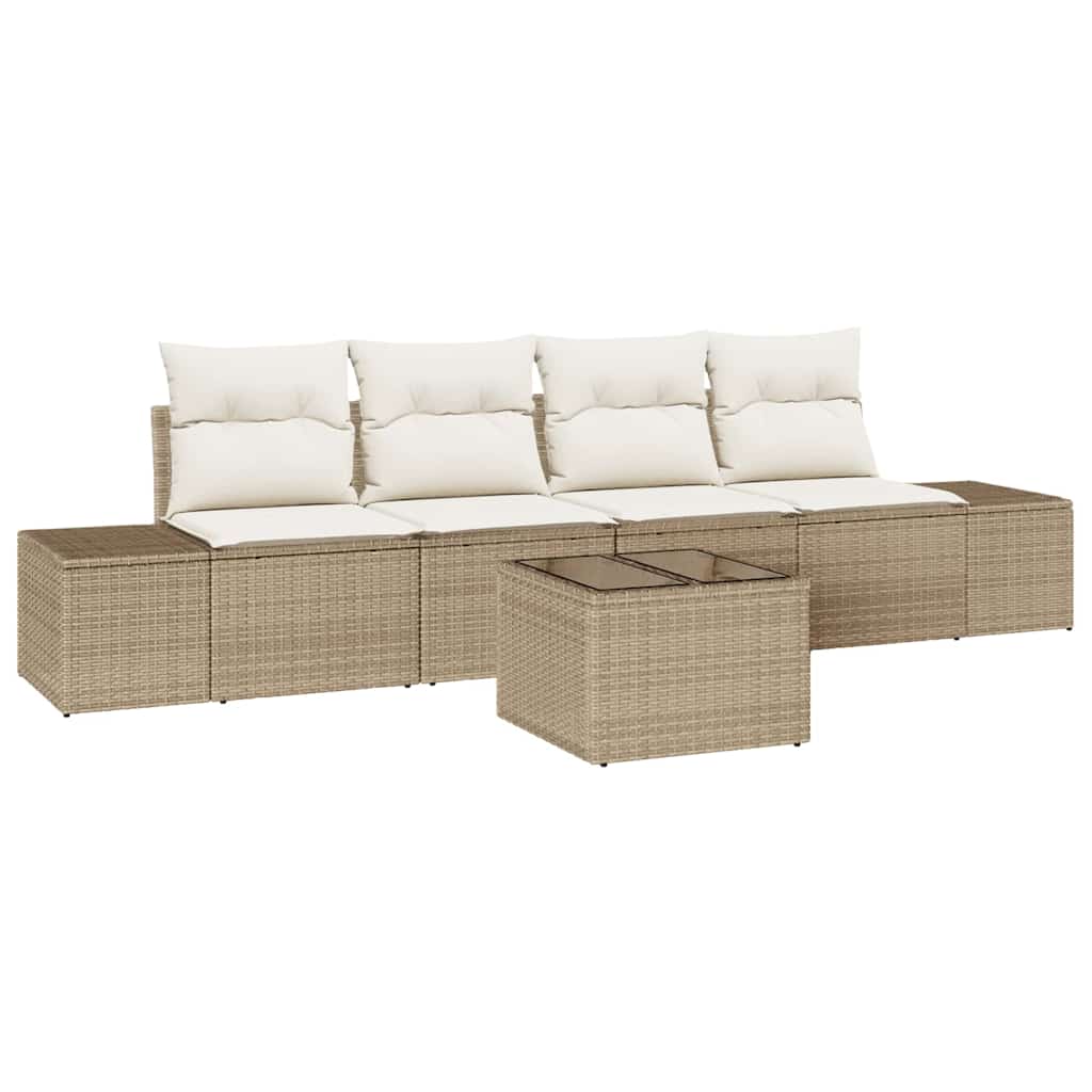 Sofa Sæt 5 stk. Beige og creme polyrattan