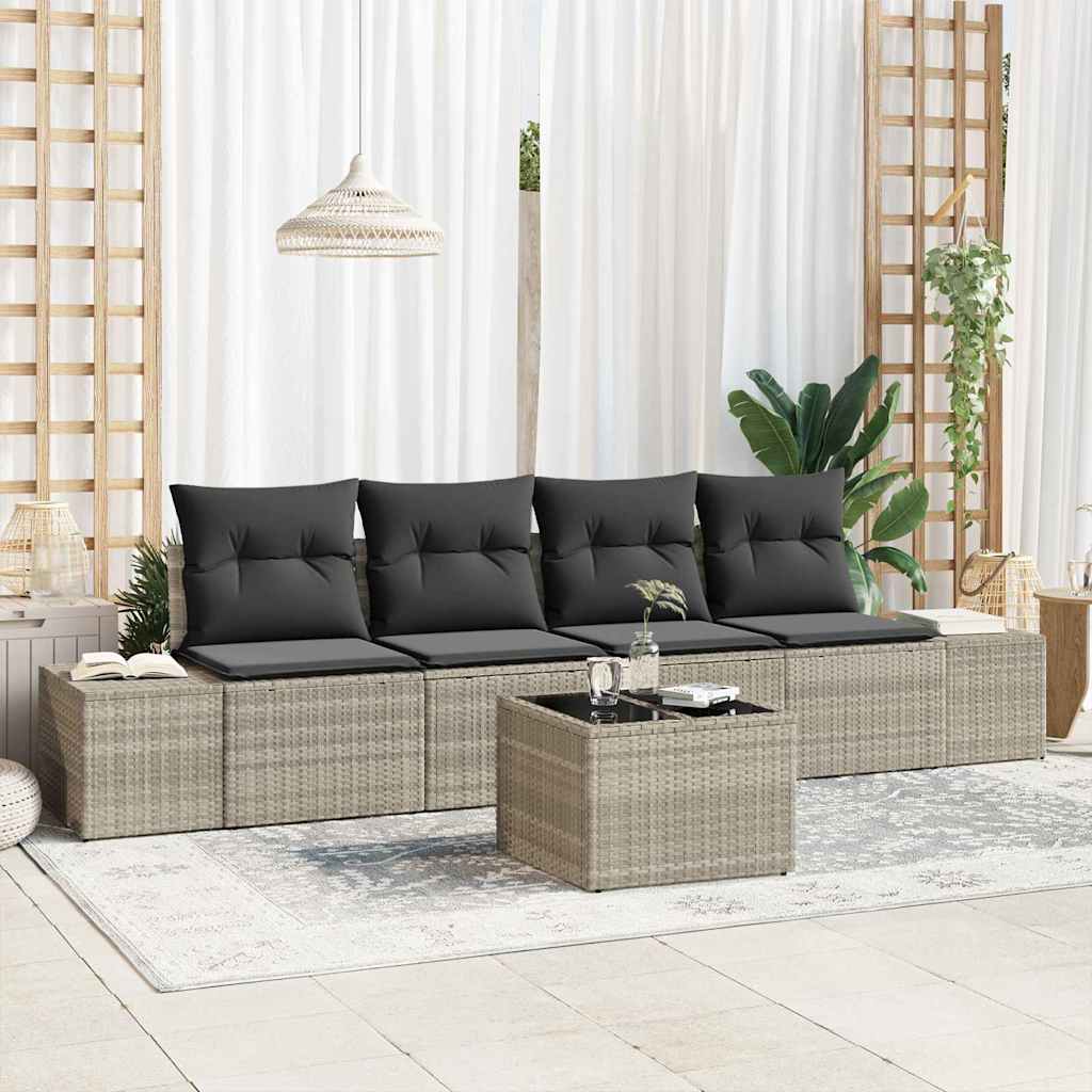 Sofa Sæt 5 stk. Lysegrå polyrattan