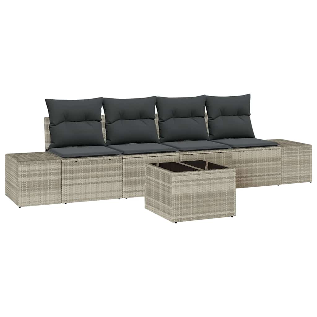 Sofa Sæt 5 stk. Lysegrå polyrattan
