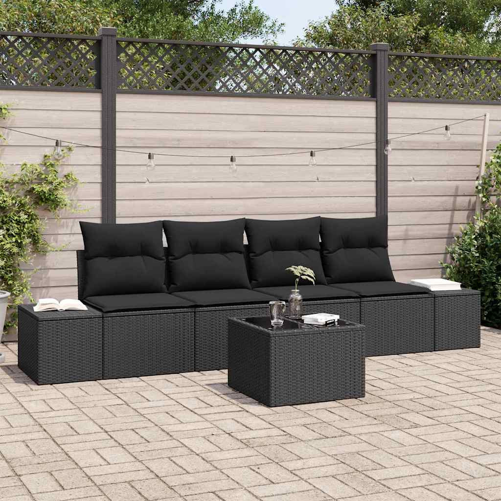 Sofa Sæt 5 stk. Sort polyrattan
