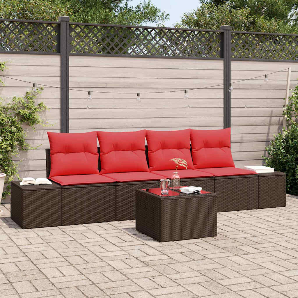 Sofa Sæt 5 stk. Brun polyrattan