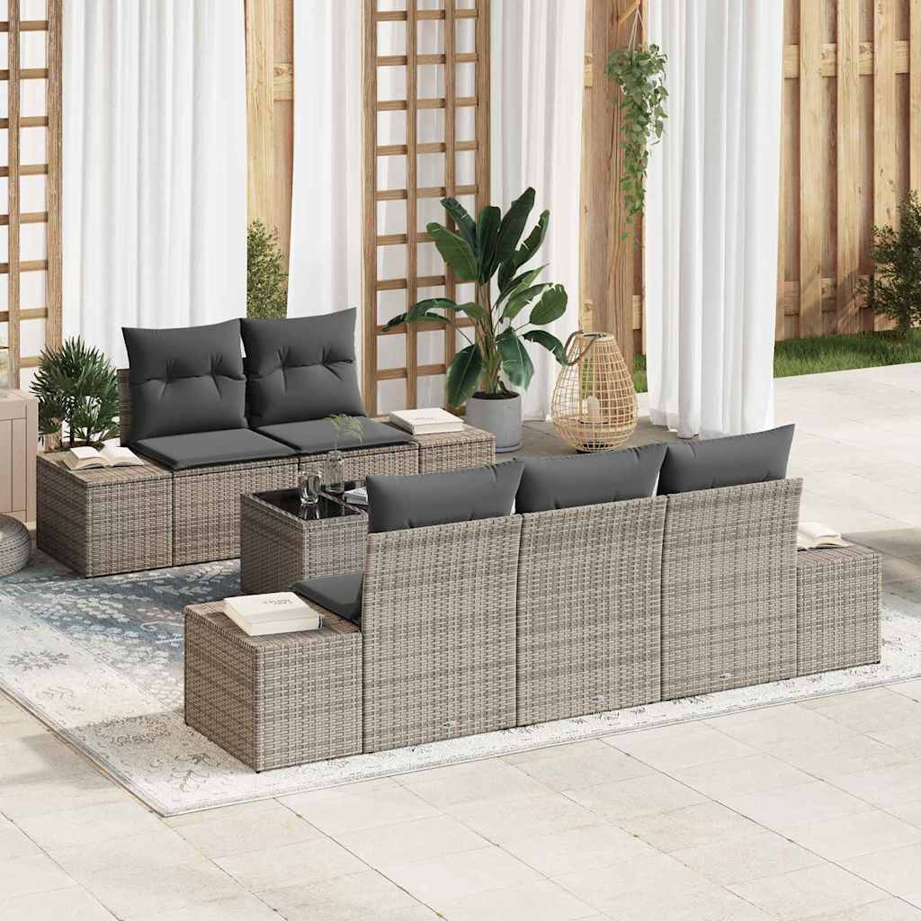 Havesofa Sæt 6 stk. Grå polyrattan