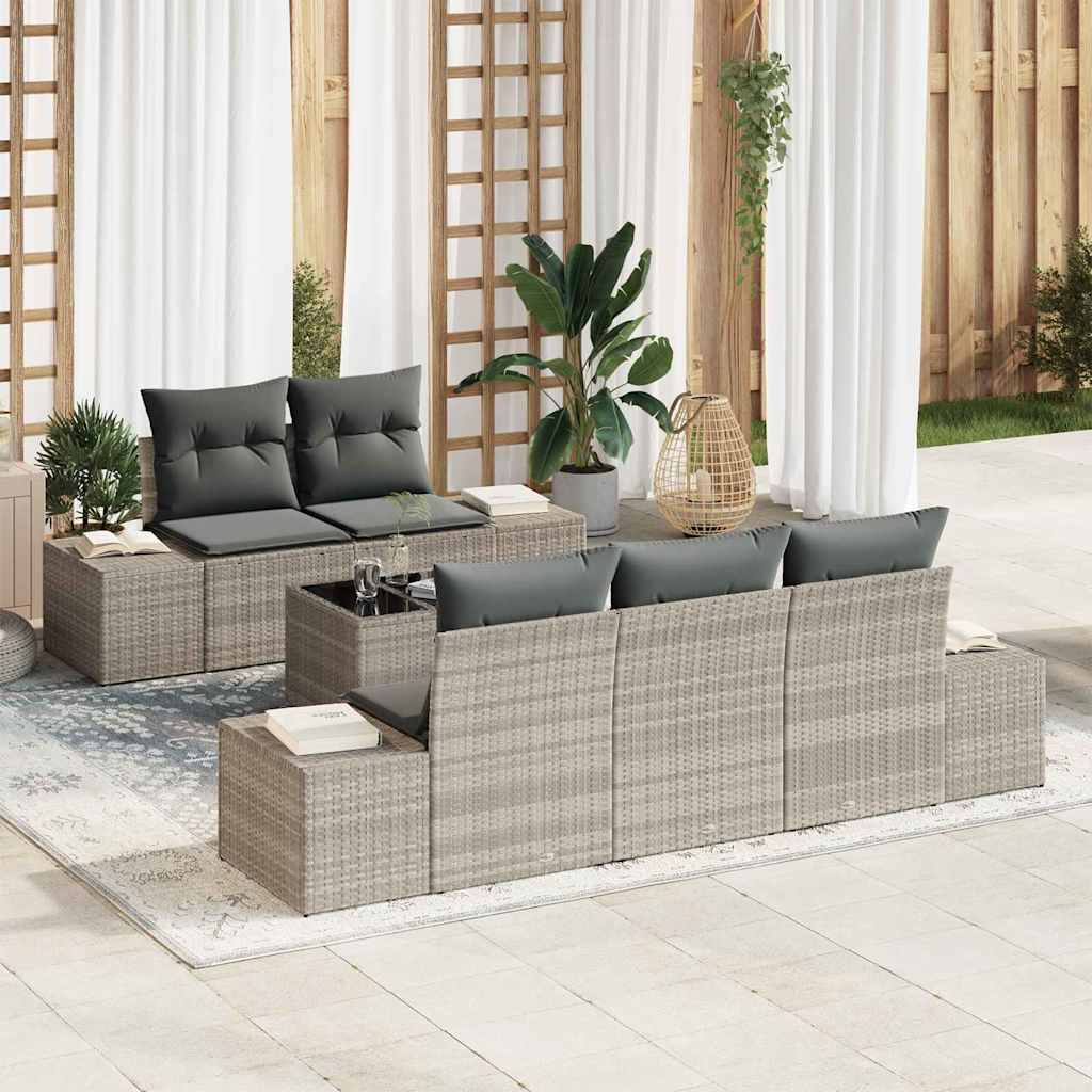 Havesofa Sæt 6 stk. Lysegrå polyrattan