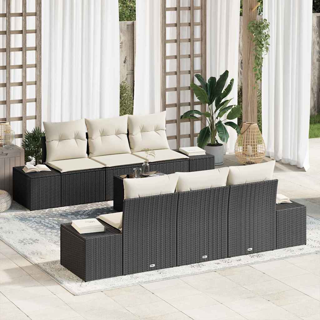 Havesofa Sæt 7 stk. Sort polyrattan