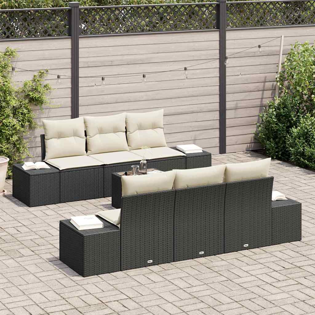 Havesofa Sæt 7 stk. Sort polyrattan