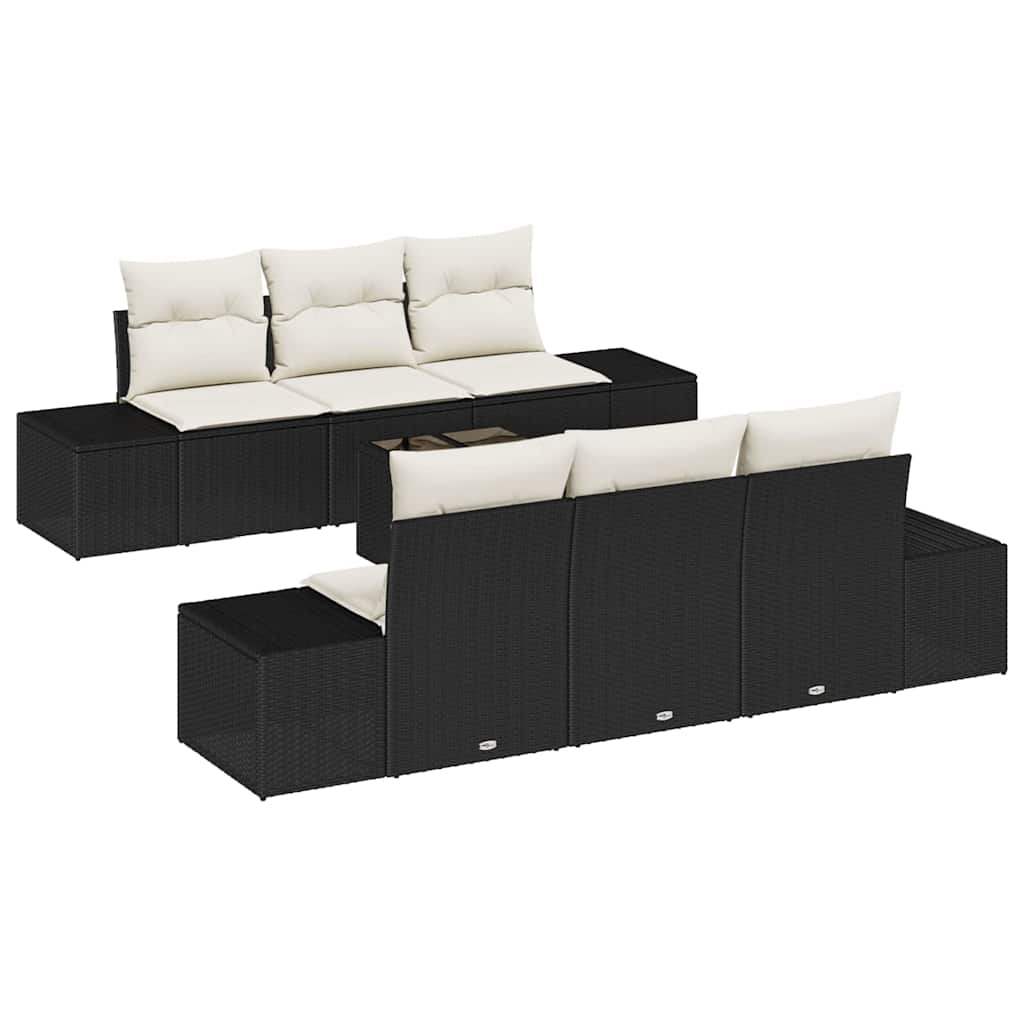 Havesofa Sæt 7 stk. Sort polyrattan