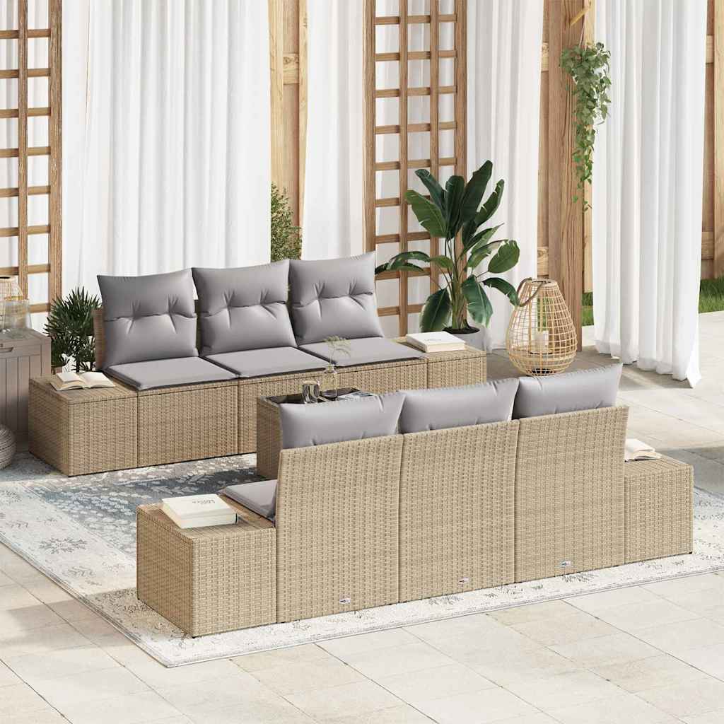 Havesofa Sæt 7 stk. Beige polyrattan