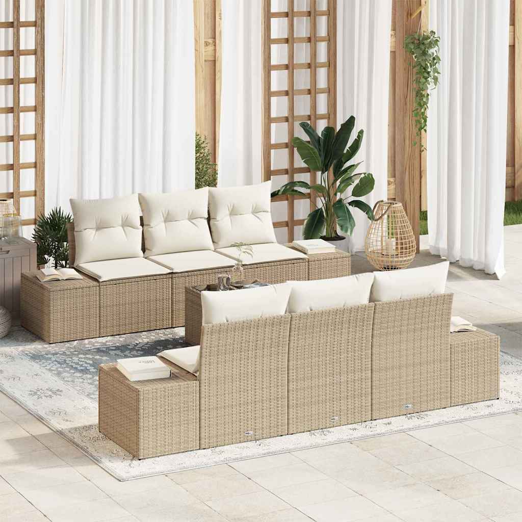 Havesofa Sæt 7 stk. Beige polyrattan