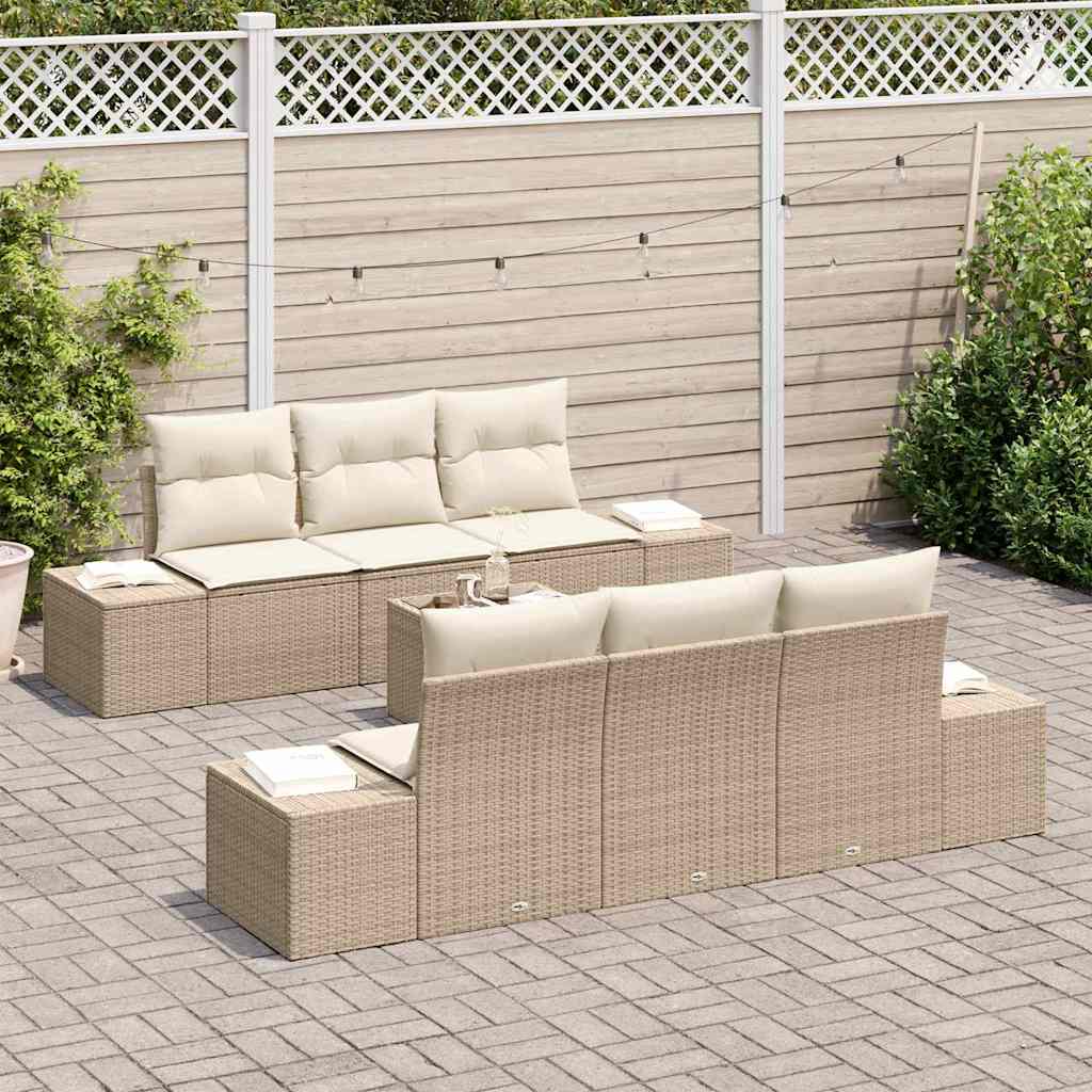 Havesofa Sæt 7 stk. Beige polyrattan