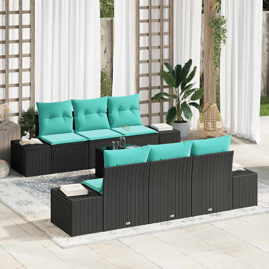 Havesofa Sæt 7 stk. Sort polyrattan