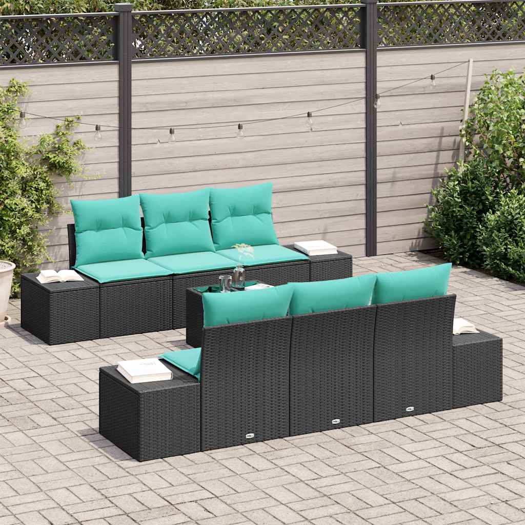 Havesofa Sæt 7 stk. Sort polyrattan