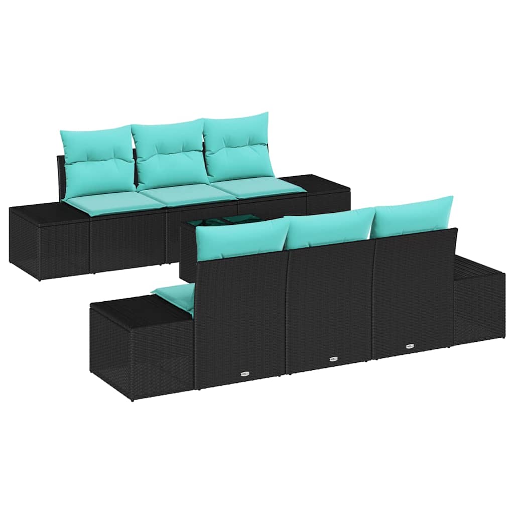 Havesofa Sæt 7 stk. Sort polyrattan