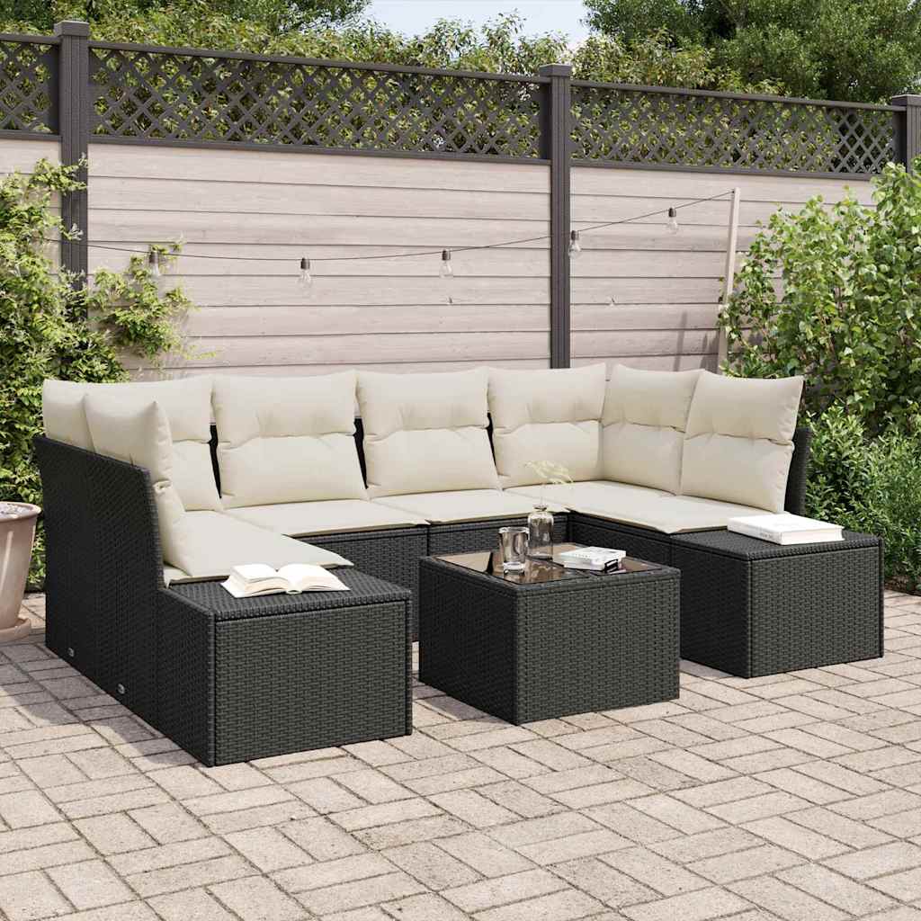 Havesofa Sæt 7 stk. Sort polyrattan