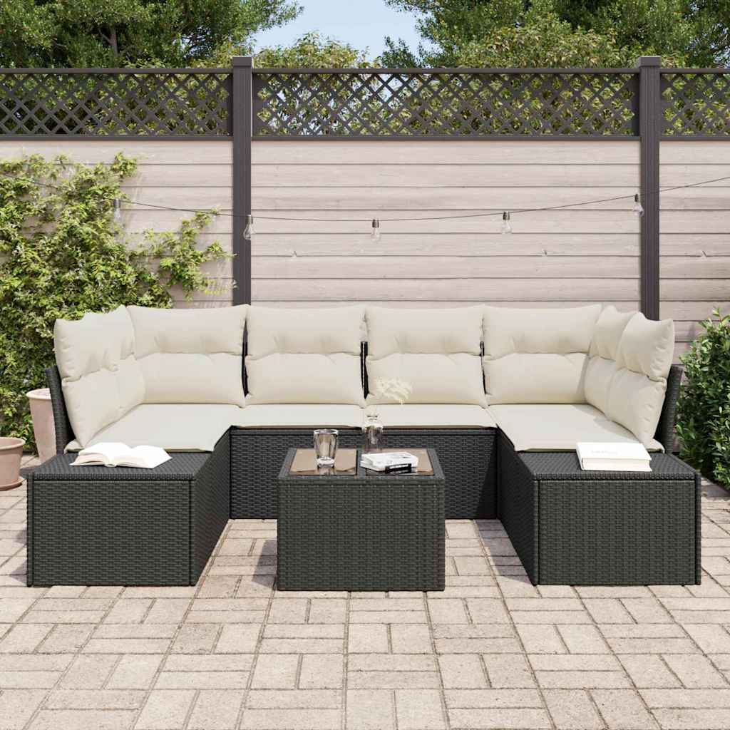 Havesofa Sæt 7 stk. Sort polyrattan
