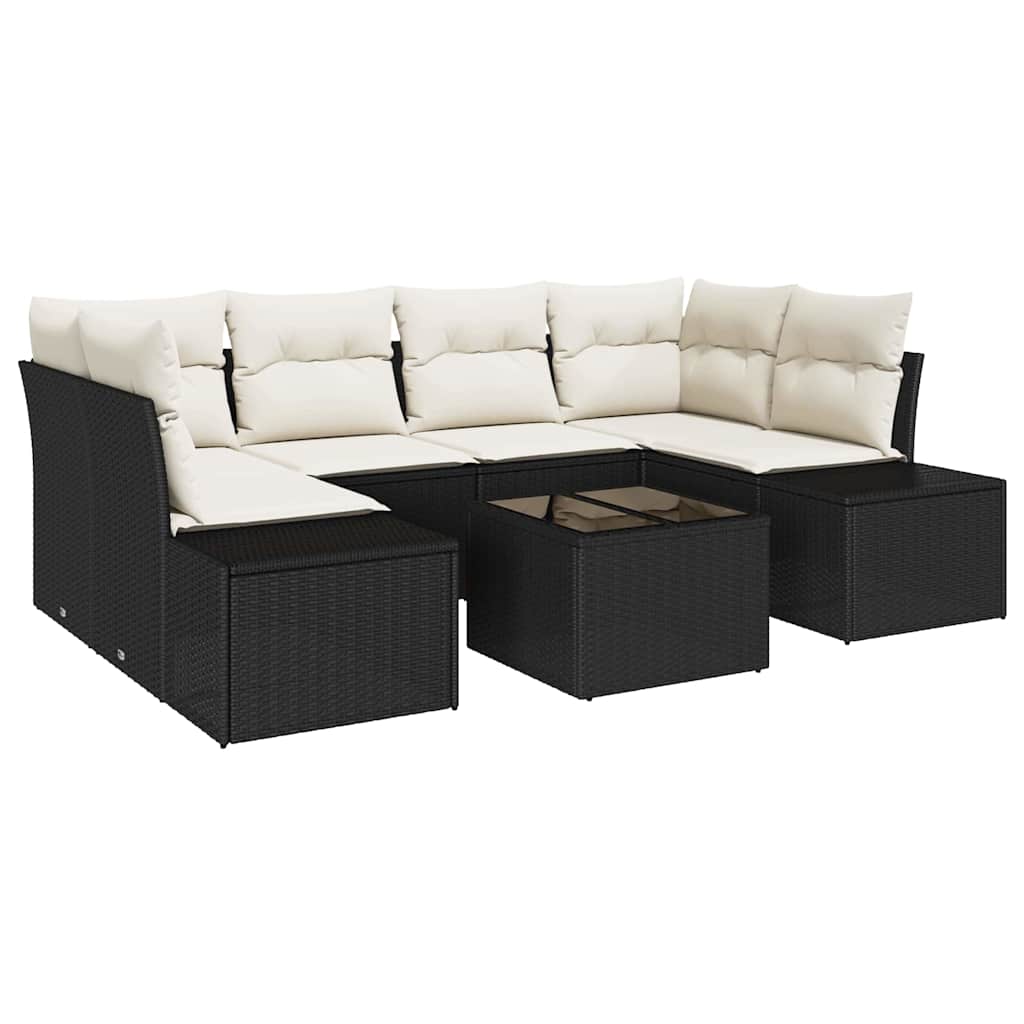 Havesofa Sæt 7 stk. Sort polyrattan