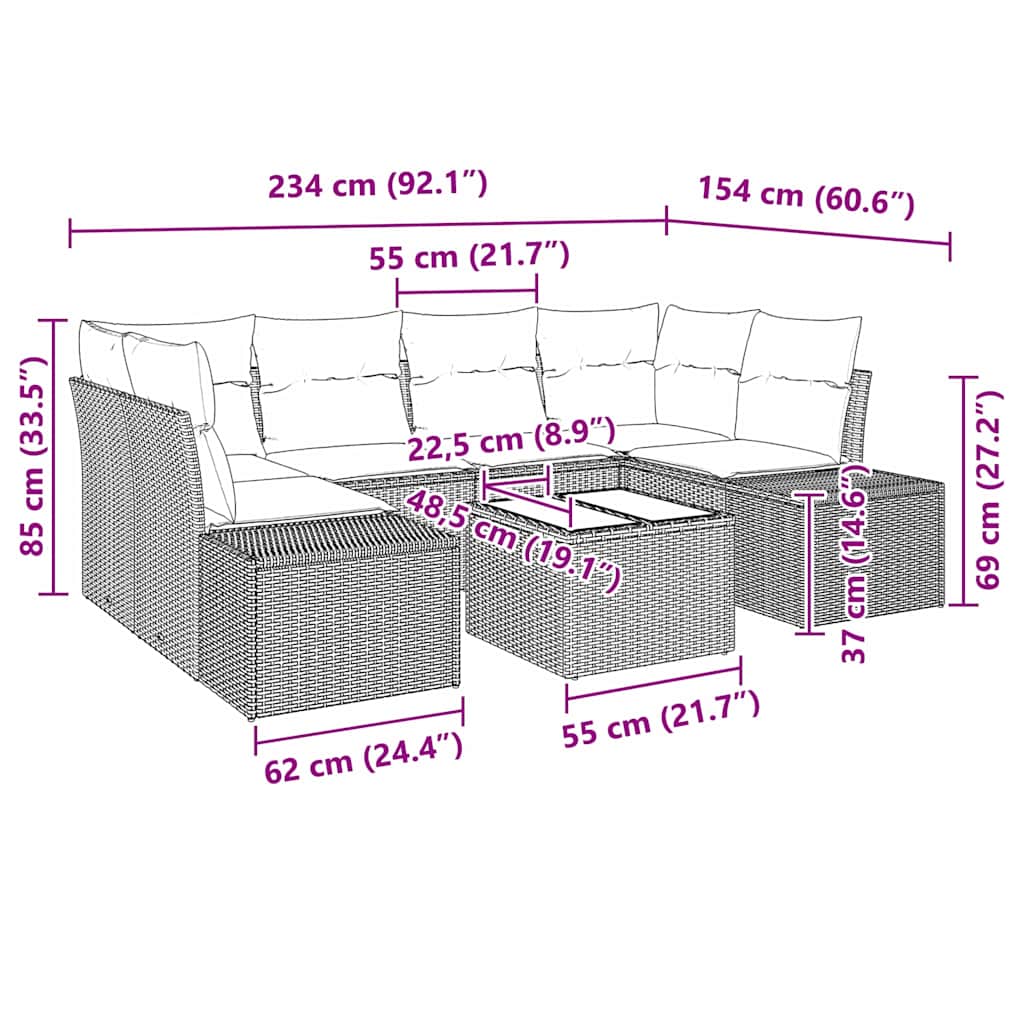 Havesofa Sæt 7 stk. Brun polyrattan