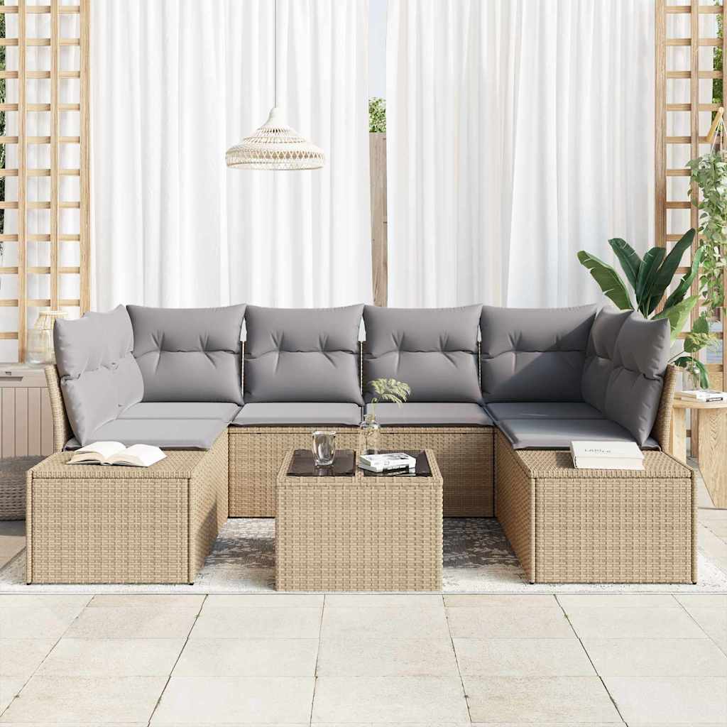 Havesofa Sæt 7 stk. Beige polyrattan