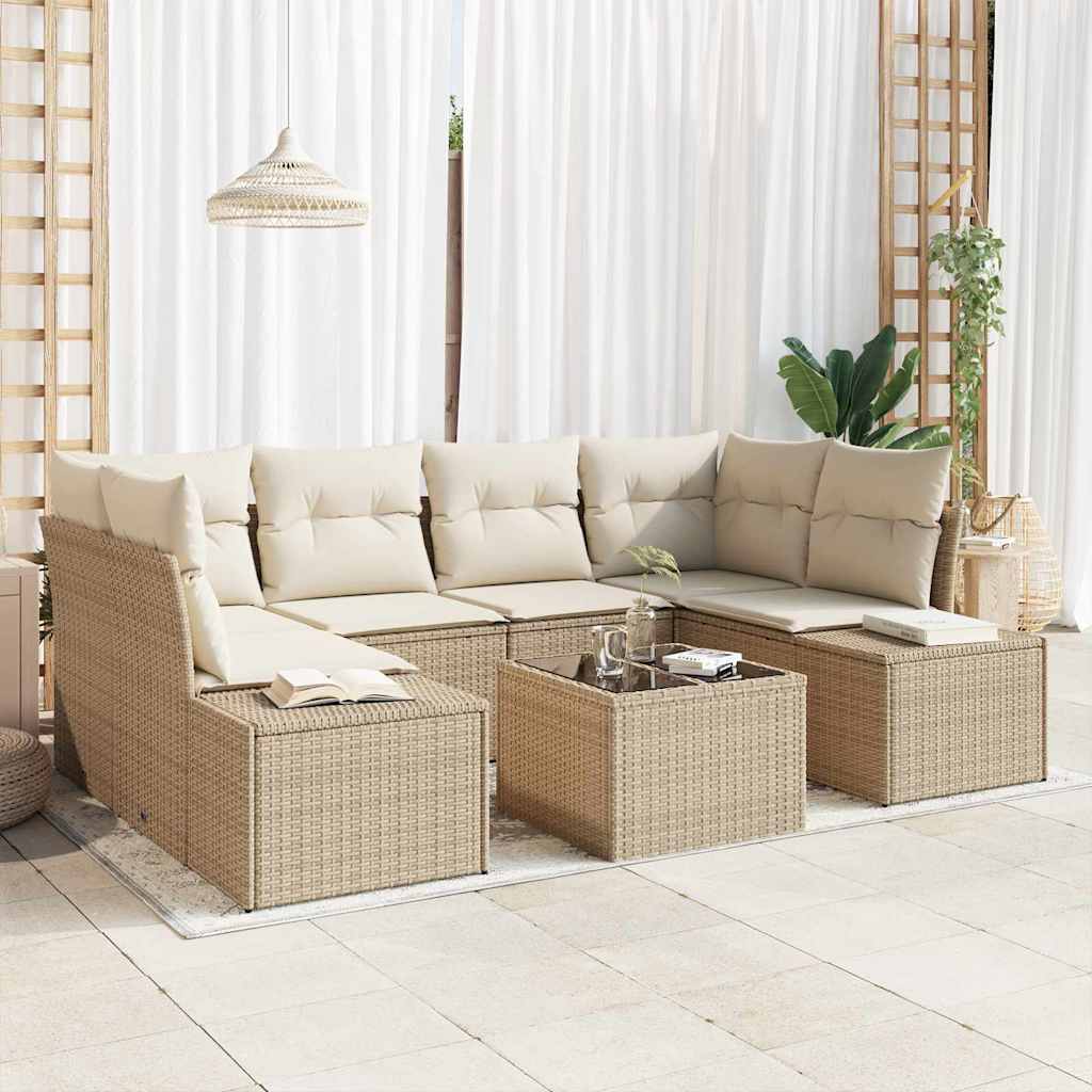 Havesofa Sæt 7 stk. Beige polyrattan