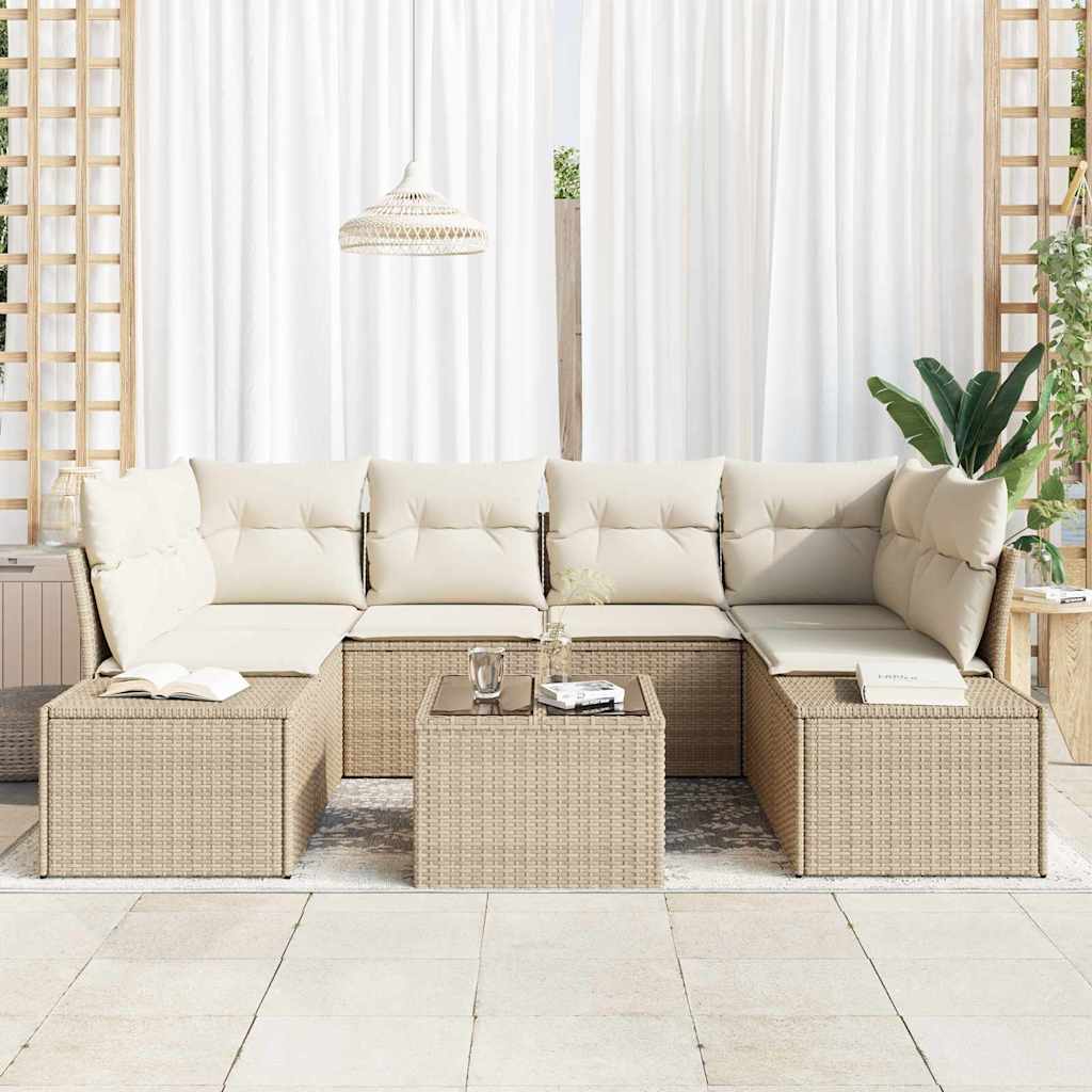 Havesofa Sæt 7 stk. Beige polyrattan
