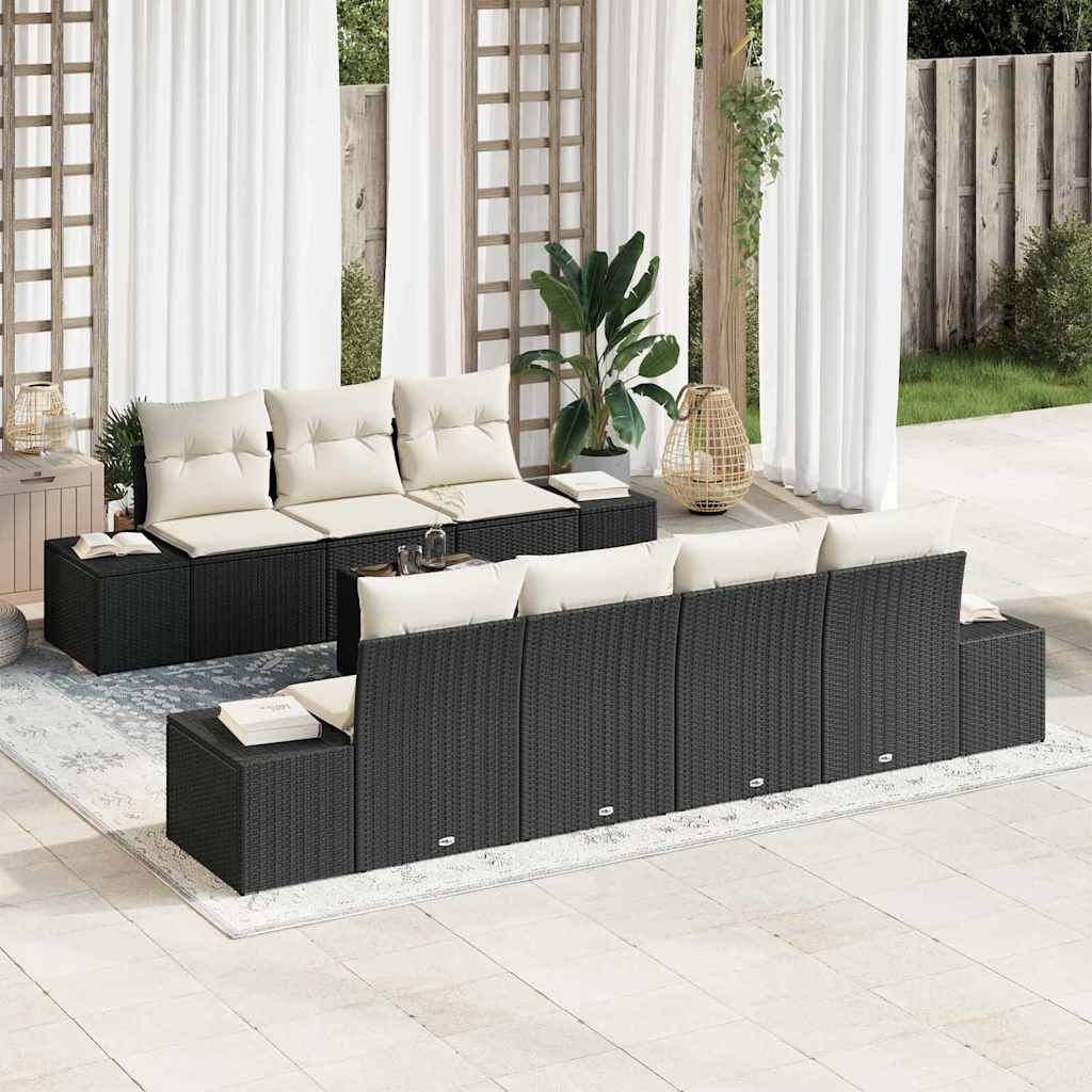 Havesofa Sæt 8 stk. Sort polyrattan