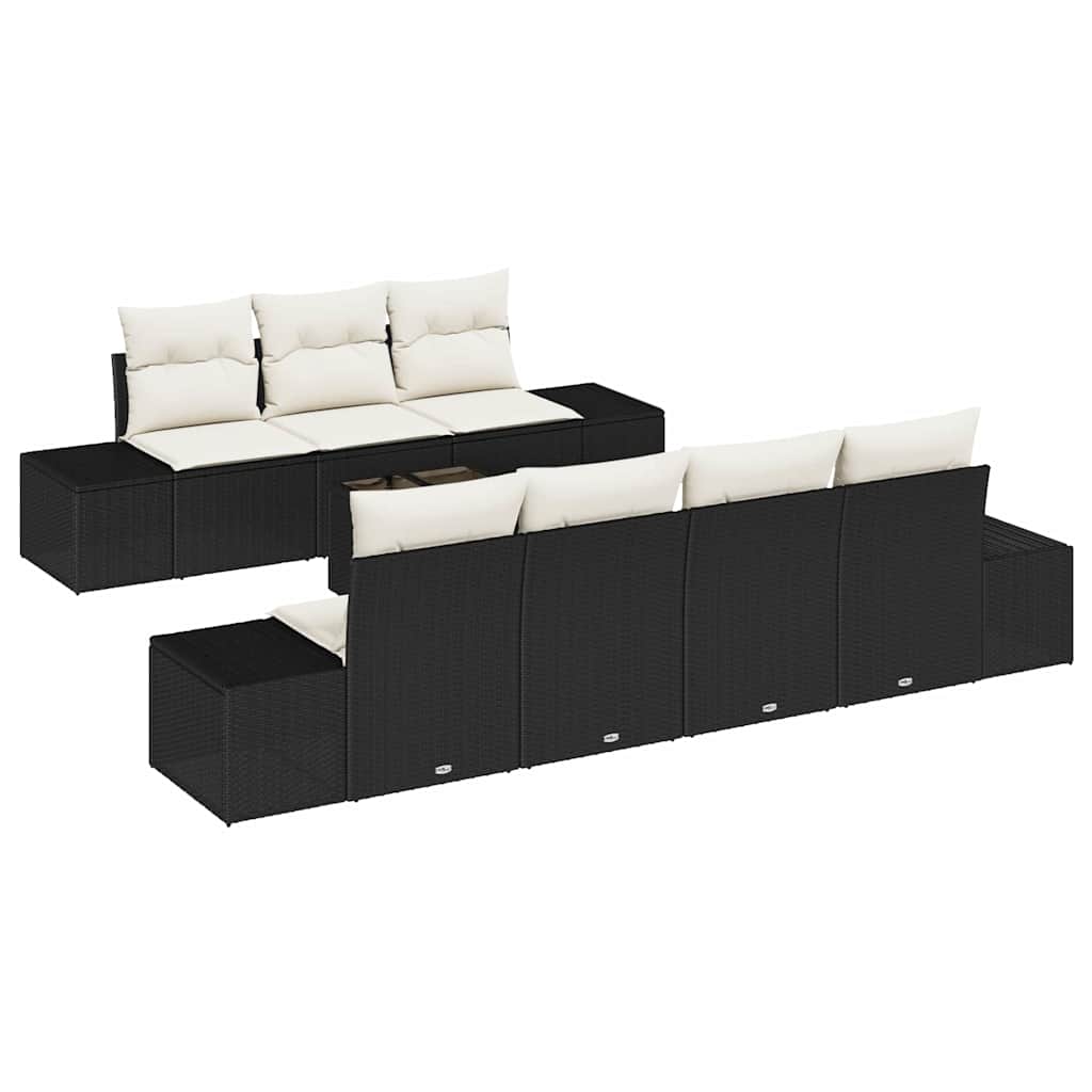 Havesofa Sæt 8 stk. Sort polyrattan