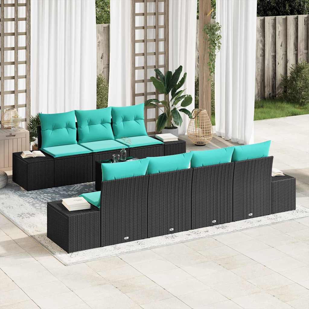 Havesofa Sæt 8 stk. Sort polyrattan