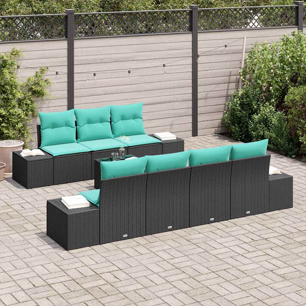 Havesofa Sæt 8 stk. Sort polyrattan