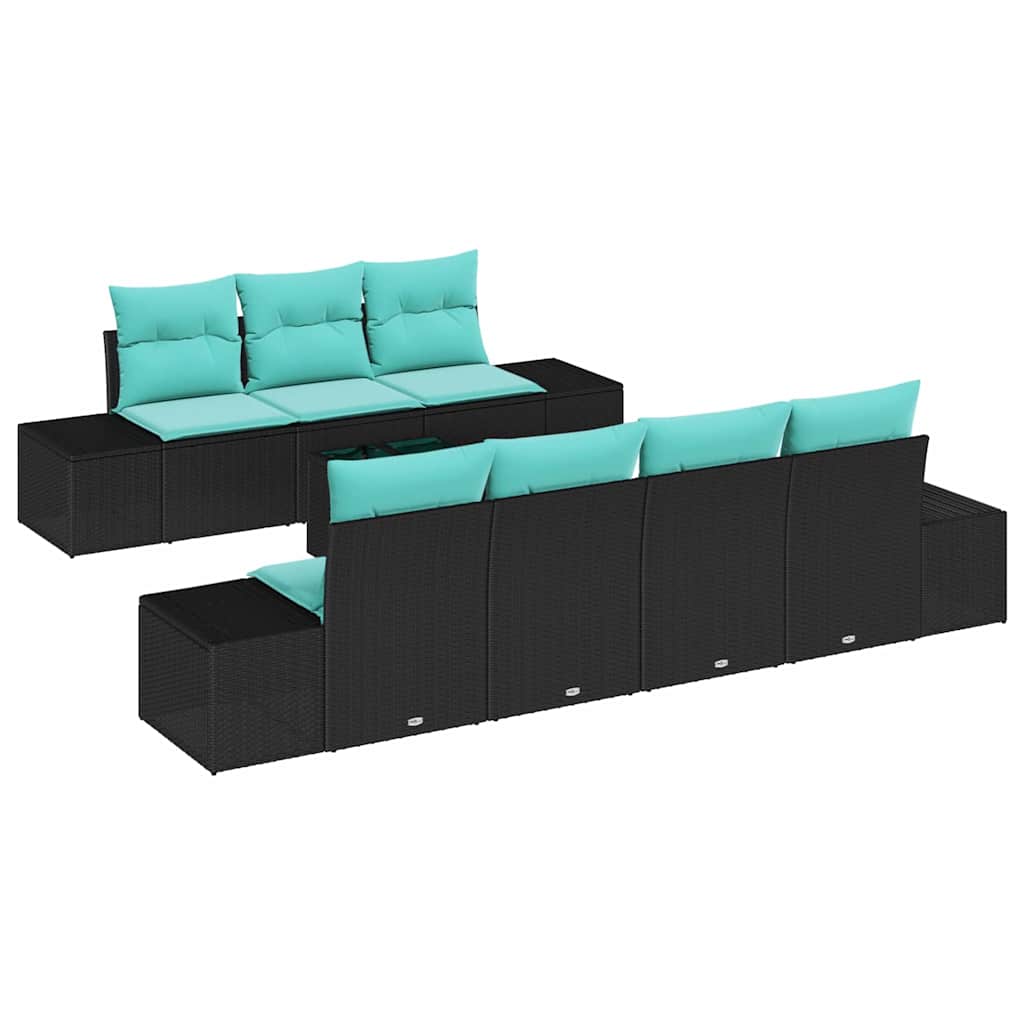 Havesofa Sæt 8 stk. Sort polyrattan