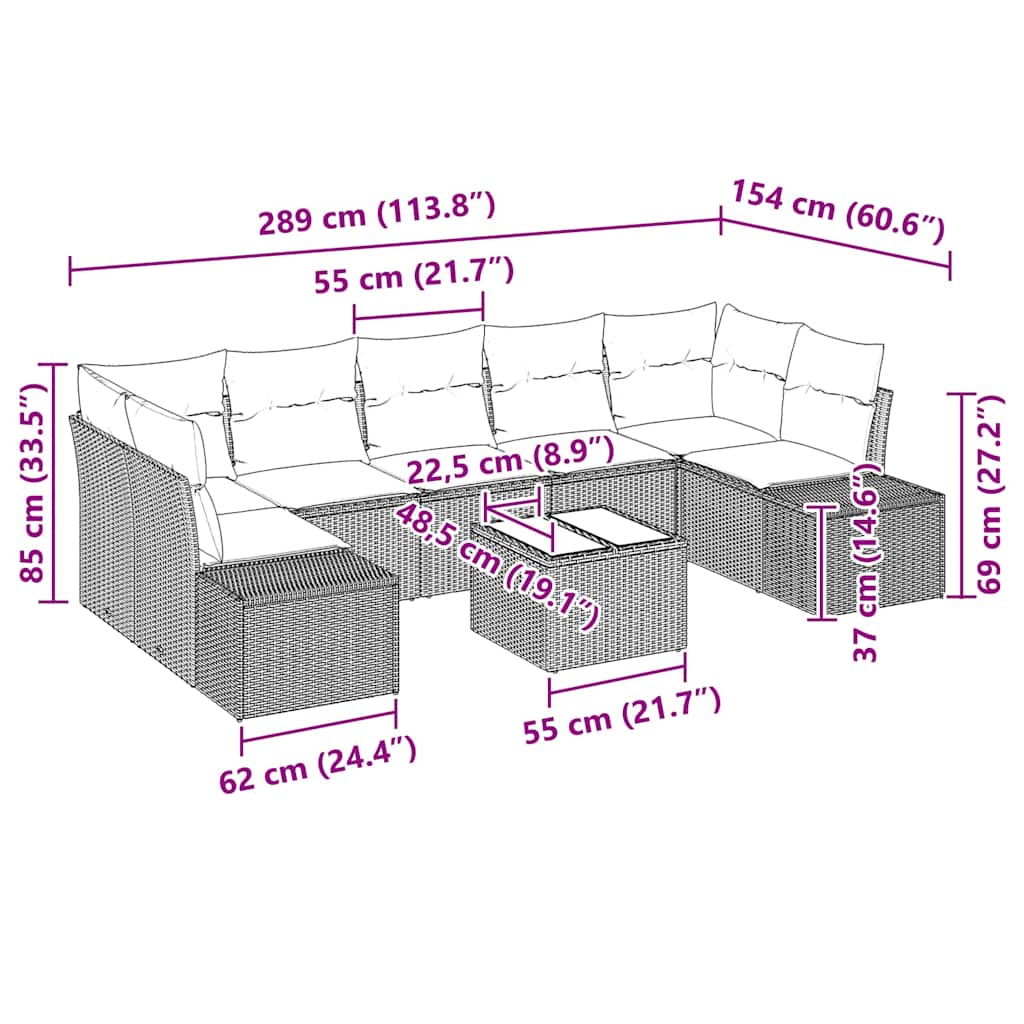 Havesofa Sæt 8 stk. Brun polyrattan